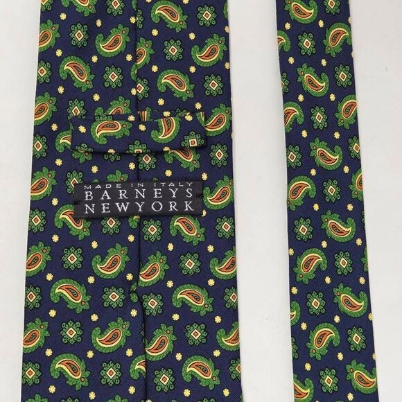 BARNEYS NEW YORK SILK TIE GREEN BLUE ORANGE PAISLEY PATTERN 3.75" X 59" - Picture 3 of 3